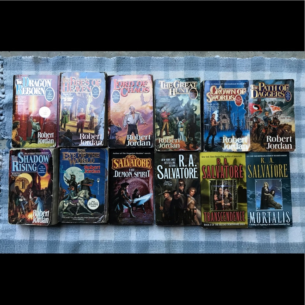 12 R.A. Salvatore & Robert Jordan Books - Shadow Rising, Path of Daggers, etc.